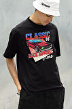 Classiic 66 Racce Agaiinst Time Baskılı Uniseex Tişört, Oversize Araba Tişört