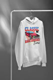 Yarış Zamanı Yazılı Unisex Oversize Klasik Araba Baskılı Hoodie