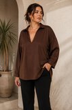 V Yaka Dökümlü Oversize Bluz