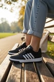 Enoch Kadın Spor Ayakkabı Şeritli Kauçuk Görünümlü Tabanlı Casual Sneaker