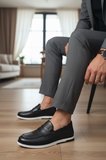 Enoch Erkek Siyah Lazer Kesim Delikli Dokulu Hafif Beyaz Tabanlı Klasik Günlük Makosen Loafer Ayakkabı