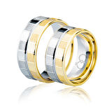 Harem Altın Sarı Beyaz Kareli Altın Alyans 4005-2