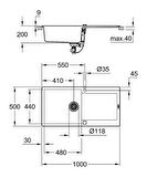 Grohe Eviye K500 Kuvars Kompozit 100 cm Granit Gri - 31645AT0