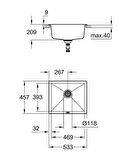 Grohe K700U Kuvars Kompozit Eviye 60 -C 53,3/45,7, Granit Gri Rengi - 31654AT0