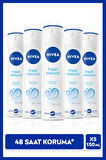 Kadın Sprey Deodorant Fresh Natural 150ml, Ter Kokusuna Karşı 48 Saat Koruma, Ferahlık, X5 Adet