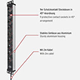 Brennenstuhl Alu-Line Serisi 19" Server Kasası Uyumlu Uzatma Kablosu 9 Soketli 2 Metre Kablolu 5 Yıl Garantili Priz