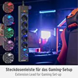 Brennenstuhl Oyuncu Serisi 5 Renk LED Aydınlatmalı ve Renk Değiştirme Modlu 2 USB li 5 Soketli 1.5 Metre Priz