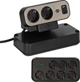 Brennensthul Estilo Duplex Serisi 9 Soketli Typ-C ve USB li 19.500 Amper Akım Korumalı 2 Metre Kablolu Masa Üstü Priz