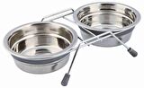 Trixie Köpek Mama Su Kabı, Tıkırtısız, Paslanmaz Çelik, 2 x 0,45 lt/ø 13 cm