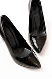 ST-001 Siyah Rugan Günlük 9 cm Topuklu kadin Stiletto Ayakkabı  