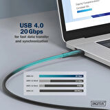 USB silikon bağlantı kablosu, USB-C - USB-C 2m, USB 4.0 Gen2, 20G, 240W, 8K, siyah
