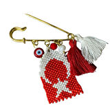 Uretti - Özlem 9422 1710 El Yapımı Türk Bayrağı Motifli Kum Boncuk Yaka İğnesi