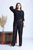 4024 Siyah Payetli Büyük Beden Pantolon