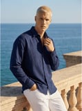 Danger Erkek 2'li Yarım Oversize Müslin Kumaş Pamuklu Gömlek Lacivert Kahverengi 5037.2DNGR