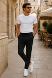 Erkek Comfort Fit Siyah Çizgili Jogger Pantolon Esnek Kumaş 0247DNGR
