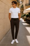 Erkek Comfort Fit Kahverengi Çizgili Jogger Pantolon Esnek Kumaş 0247DNGR