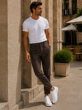 Erkek Premium Poliamid Kumaş Comfor-Fit Jogger Kahverengi Pantolon - 252DNGR
