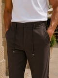 Erkek Premium Poliamid Kumaş Comfor-Fit Jogger Kahverengi Pantolon - 252DNGR