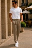 Erkek Premium Poliamid Kumaş Comfort Fit Jogger Bej Pantolon - 252DNGR
