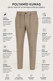 Erkek Premium Poliamid Kumaş Comfort Fit Jogger Bej Pantolon - 252DNGR