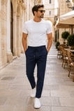 Erkek Comfort Fit Lacivert Çizgili Jogger Pantolon Esnek Kumaş 0247DNGR