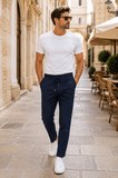 Erkek Comfort Fit Lacivert Çizgili Jogger Pantolon Esnek Kumaş 0247DNGR