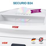 HSM SECURIO B24 - Çapraz/konfeti kesim 4,5x30mm Evrak İmha Makinesi / Kağıt Kırpma Makinesi - CD İmha Makinesi - 35lt 