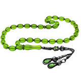 1000 Ayar Gümüş Kazaz Püsküllü Arpa Kesim Su Yeşili Ateş Kehribar Tesbih