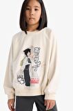 Kız Çocuk Relax Fit Bisiklet Yaka Anime Baskılı Sweatshirt