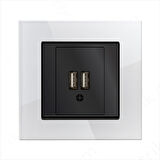 Asyagrup Ovivo Prime Elements Akrilik Cam Beyaz - Siyah 2X Usb Şarj Prizi - Çerçeve Dahil
