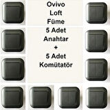 Asyagrup Ovivo Loft Füme İkili Set Anahtar Komütatör Çerçeve Dahil