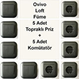 Asyagrup Ovivo Loft Füme İkili Set - Komütatör Priz - Çerçeve Dahil