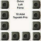 Asyagrup Ovivo Loft Füme Topraklı Priz - 10 Adet - Çerçeve Dahil