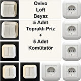 Asyagrup Ovivo Loft Beyaz İkili Set Komütatör Priz - Çerçeve Dahil