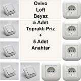 Asyagrup Ovivo Loft Beyaz İkili Set Priz Anahtar Çerçeve Dahil
