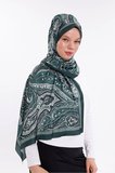 Yeşil Vintage Desenli Desenli Şifon Saten Şal - 70x170 cm