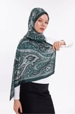 Yeşil Vintage Desenli Desenli Şifon Saten Şal - 70x170 cm
