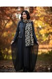Siyah Leopar / Cupra Saten Aksesuar Şal Atkı Estascraf 180x70cm
