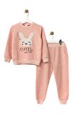 MiniLoox Kız Bebek Cute Tavşan Baskılı Pembe Eşofman Takımı 