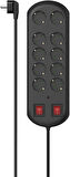 Hama 10'lu Akım Korumalı Priz, 2 Switches 2 Metre, Siyah