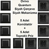 Asyagrup Ovivo Quantum Siyah İkili Set Komütatör Priz - Çerçeve Dahil