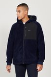 Erkek Lacivert Oversize Bol Kesim Kapüşonlu Sherpa Polar Sweatshirt Ceket