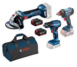 Bosch Gsr 185 + Gdx 180 + Gws 180 2x4Ah Akülü Çantalı vidalama ve taşlaşma seti