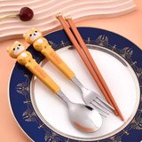 Hayvan Figürlü Çocuk Çatal Kaşık Ve Chopstick Seti 3'lü Takım