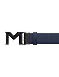 Montblanc M Buckle Extreme 3.0 MaviDüz Siyah 35 mm Çift Yönlü Deri Kemer 198648