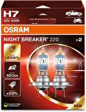 Osram H7 Night Breaker 220 12V %220 Fazla Işık (1 Takım-2 Ad.)