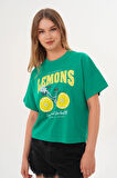 Kadın Yeşil Oversize California Lemons Baskılı Tişört