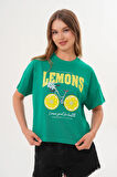 Kadın Yeşil Oversize California Lemons Baskılı Tişört