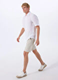 Bej Erkek Normal Bel Slim Fit Şort Chino_Slim_Shorts