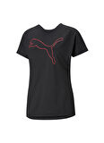 Puma O Yaka Baskılı Siyah Kadın T-Shirt 52026051 Train Fav Jersey Cat Tee